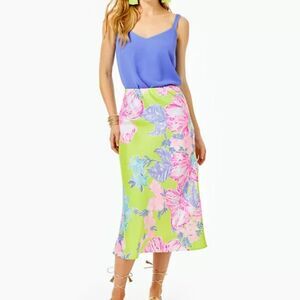 Lilly Pulitzer CORY MIDI SKIRT Matcha Green Boho Babe Pink White 4 $128 Retail